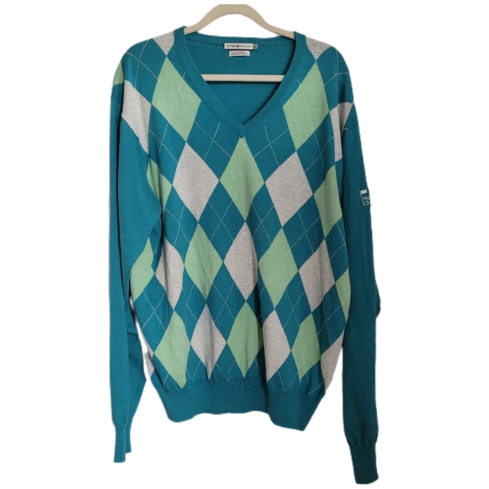 Peter Millar Sweater Mens XL Green Argyle Luxury Blend Long Sleeve Pullover